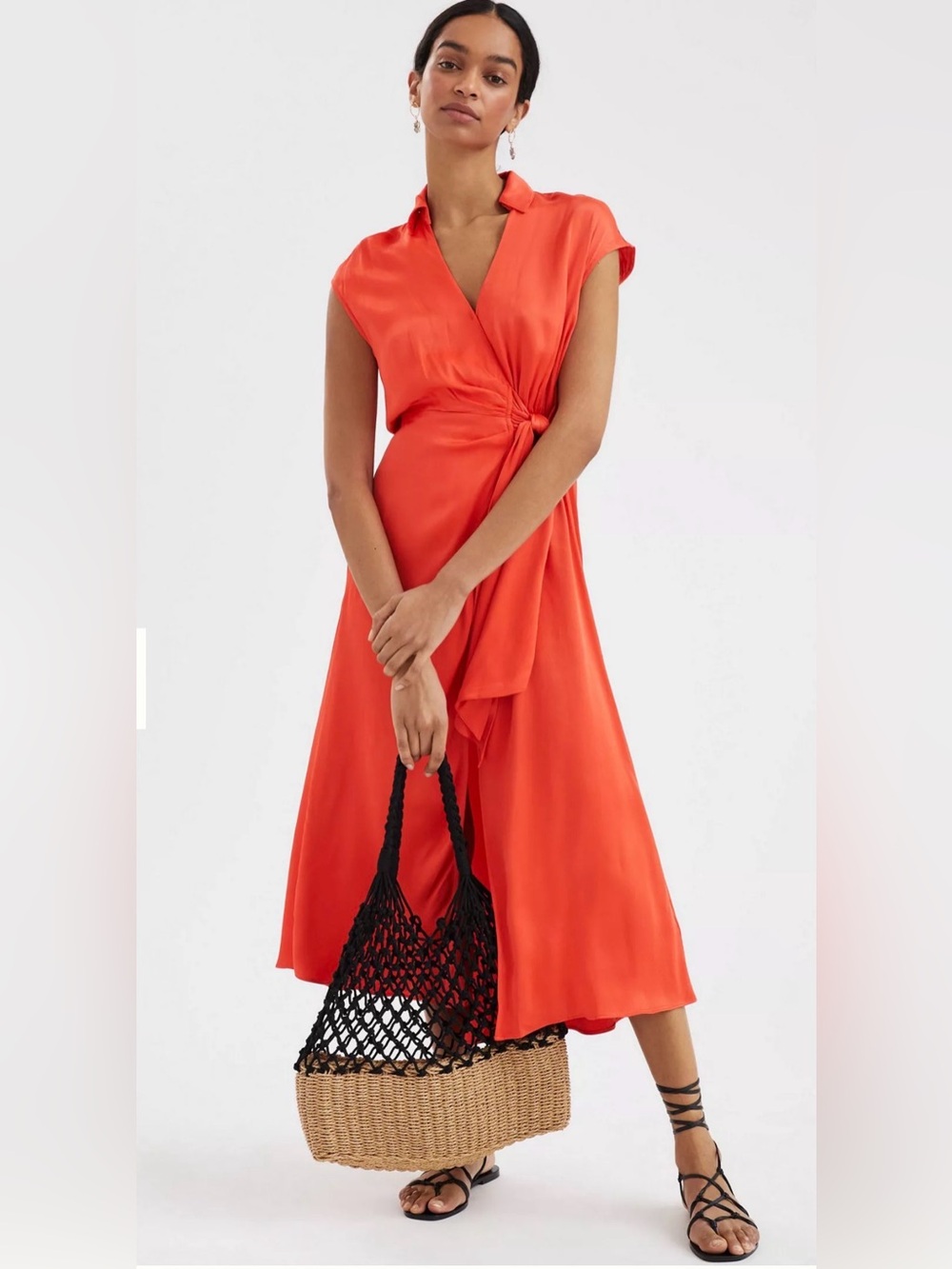 Maeve Open-Back Wrap Midi Dress, Size S